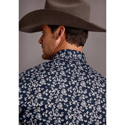 Men's Stetson Shirt Snap 2 Pocket Print Frontier Floral - Blue - yeehawcowboy