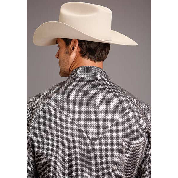 Men's Stetson Shirt Snap 2 Pocket Print Four Dot Foulard - Grey - yeehawcowboy