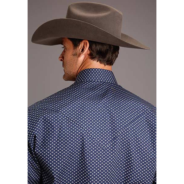 Men's Stetson Shirt Snap 2 Pocket Print Polaris Geo - Blue - yeehawcowboy