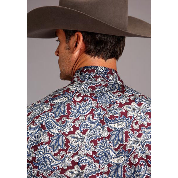 Men's Stetson Shirt Snap 2 Pocket Print Resolute Paisley - Wine - yeehawcowboy