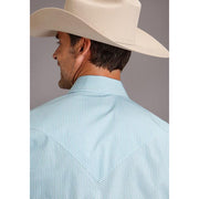 Men's Stetson Shirt Snap 2 Pocket Print Deco Geo - Blue - yeehawcowboy