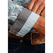 Men's Stetson Shirt Snap 2 Pocket Print Silver Sage Paisley - yeehawcowboy