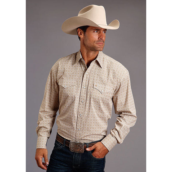 Men's Stetson Shirt Snap 2 Pocket Print Gold Rush Foulard - Yellow - yeehawcowboy