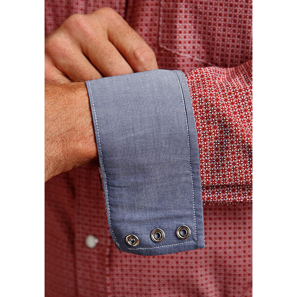 Men's Stetson Shirt Snap 2 Pocket Print Lucky Mico - Red - yeehawcowboy
