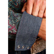 Men's Stetson Shirt Snap 2 Pocket Print Merlot Paisley - Wine - yeehawcowboy