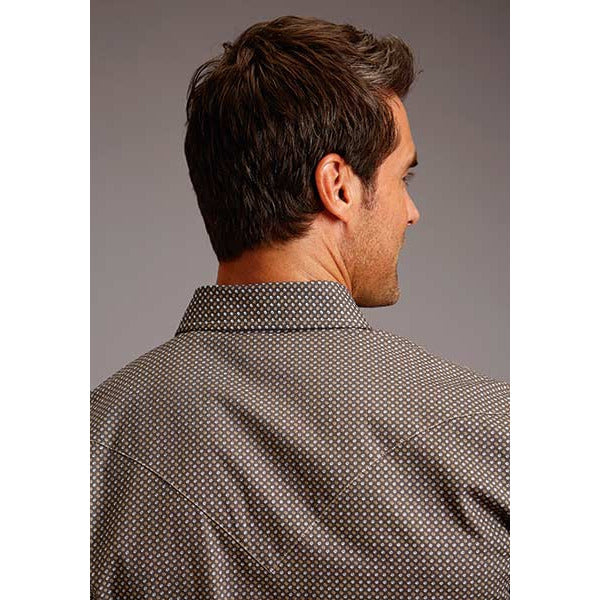 Men's Stetson Shirt Snap 2 Pocket Print Walnut Foulard - Grey - yeehawcowboy
