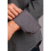 Men's Stetson Shirt Snap 2 Pocket Print Diamond Geo - Black - yeehawcowboy