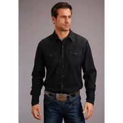 Men's Stetson Shirt Snap 2 Pocket Solid Black Denim - Black - yeehawcowboy