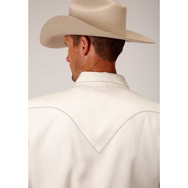 Men's Stetson Shirt Snap 2 Pocket Solid Cream Tencel Twill - Cream - yeehawcowboy