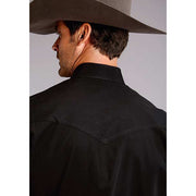 Men's Stetson Shirt Snap 2 Pocket Solid Black Solid Poplin - yeehawcowboy