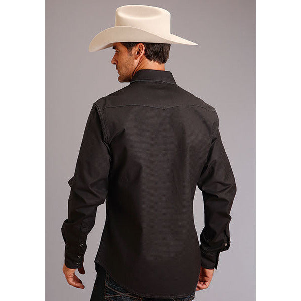 Men's Stetson Shirt Snap 2 Pocket Solid Charcoal Corded Denim - Grey - yeehawcowboy