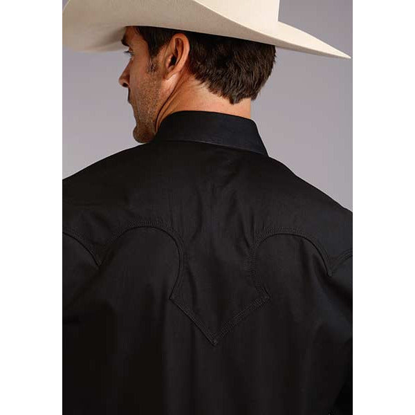 Men's Stetson Shirt Snap 2 Pocket Solid Peached Poplin - Black - yeehawcowboy