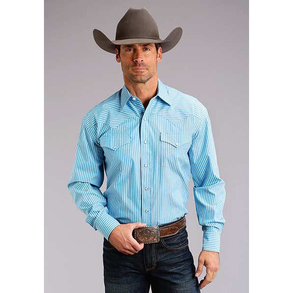 Men's Stetson Shirt Snap 2 Pocket Candy Stripe - Blue - yeehawcowboy