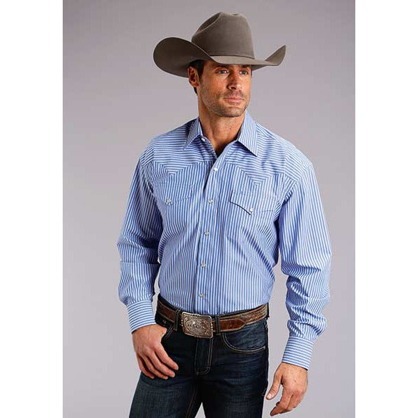 Men's Stetson Shirt Snap 2 Pocket Candy Stripe - Periwinkle - yeehawcowboy