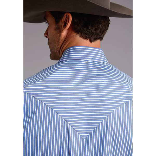 Men's Stetson Shirt Snap 2 Pocket Candy Stripe - Periwinkle - yeehawcowboy