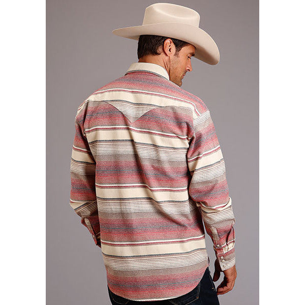 Men's Stetson Shirt Snap 2 Pocket Pocket Stripe Brushed Twill - Red - yeehawcowboy