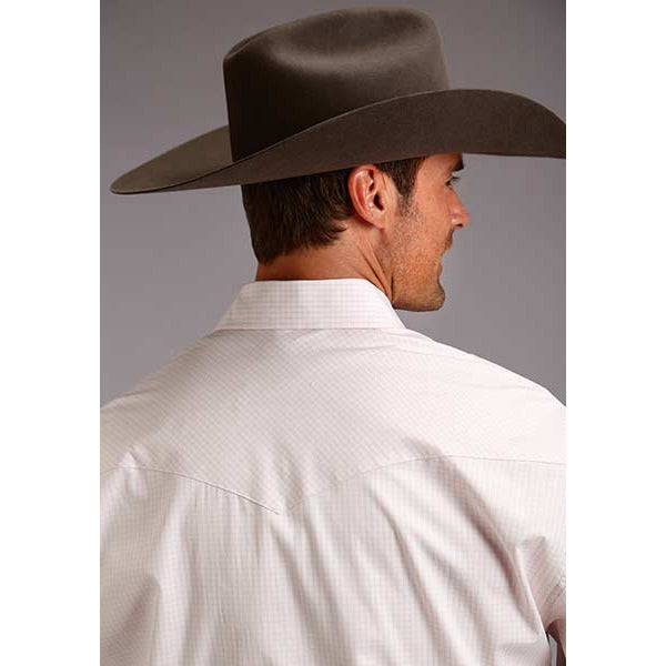 Men's Stetson Shirt Snap 2 Pocket Plaid Two Stripe Check - Pink - yeehawcowboy