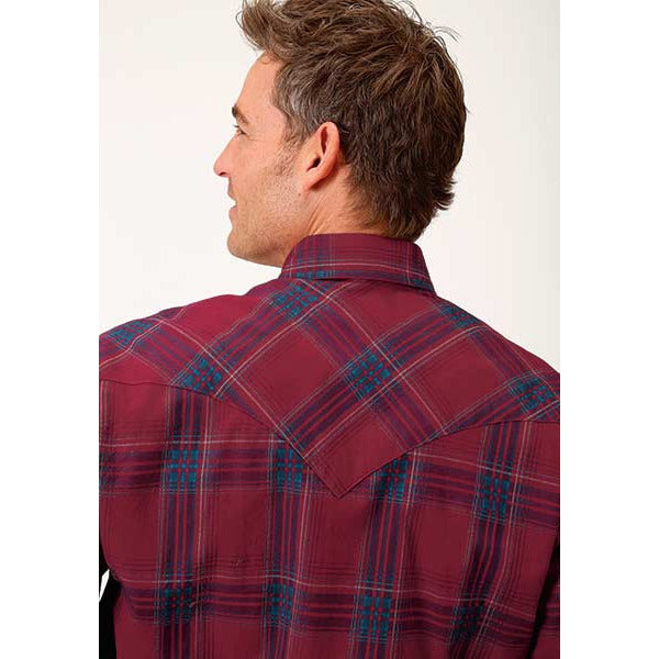 Men's Stetson Shirt Snap 2 Pocket Plaid Brushed Twill - Red - yeehawcowboy