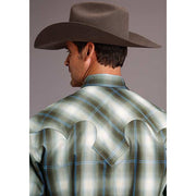 Men's Stetson Shirt Snap 2 Pocket Plaid Moss Ombre - Green - yeehawcowboy