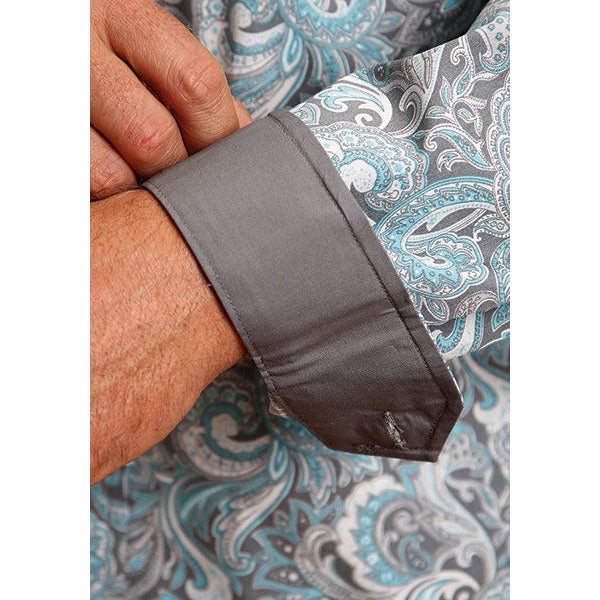 Men's Stetson Shirt Stetson Button 1 Open Pocket Print Silver Sage Paisley - Blue - yeehawcowboy