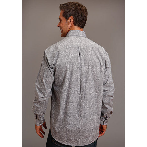 Men's Stetson Shirt Button 1 Open Pocket Print Shadow Medallio - Gray - yeehawcowboy