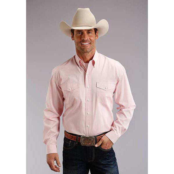 Men's Stetson Shirt Button 2 Pocket Solid End On End - Pink - yeehawcowboy