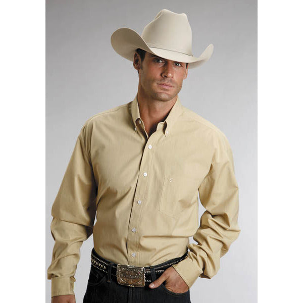 Men's Stetson Shirt Button 1 Pocket Solid End On End - Gold - yeehawcowboy