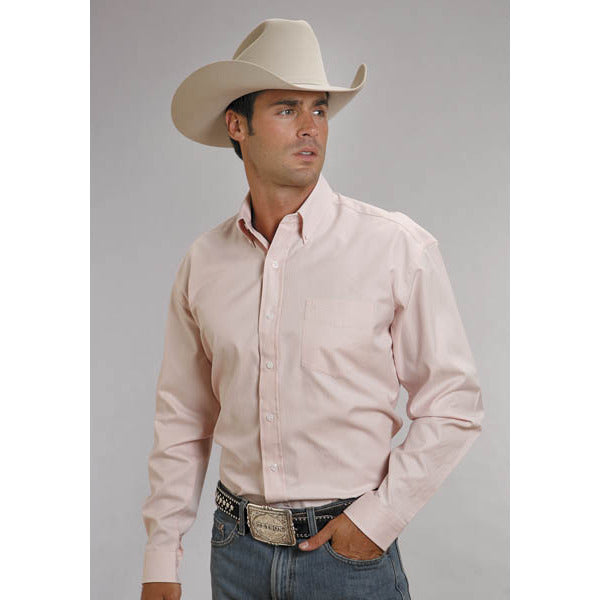 Men's Stetson Shirt Button 1 Pocket Solid End On End - Pink - yeehawcowboy
