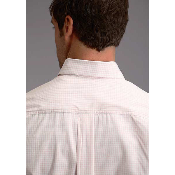 Men's Stetson Shirt Button 1 Pocket Plaid Two Stripe Check - Pink - yeehawcowboy