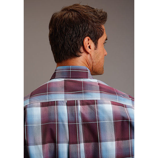 Men's Stetson Shirt Button 1 Pocket Plaid Wine Buffalo Plaid - yeehawcowboy