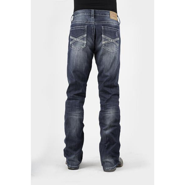 Men's Stetson Jeans Rocks Fit Med Wash W/white "X" Back Pocket Decoration - Blue - yeehawcowboy