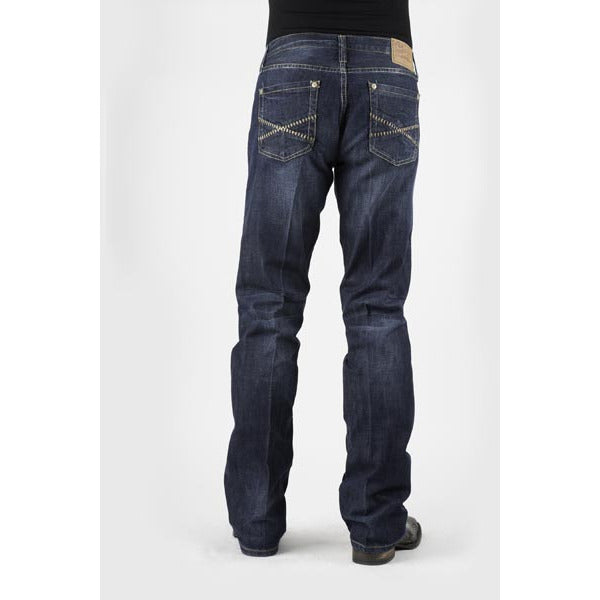 Men's Stetson Jeans Small Stitch Pocket X Decoration Sandblasted - Blue - yeehawcowboy