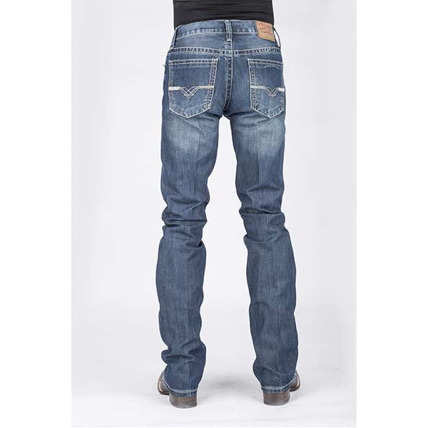 Men's Stetson Jeans Rocks Fit  "V" Deco W/reverse Denim On Coin Pkt - Blue - yeehawcowboy