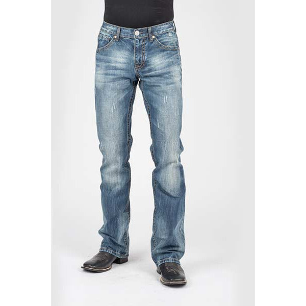 Men's Stetson Jeans Rocks Fit Curved "X" In Contrast Stitching Decoration - Blue - yeehawcowboy
