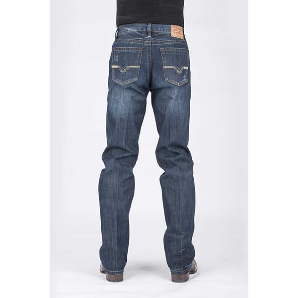 Men's Stetson Jeans Deco Pockets Stitch W/V Shape Embroidered  - Blue - yeehawcowboy
