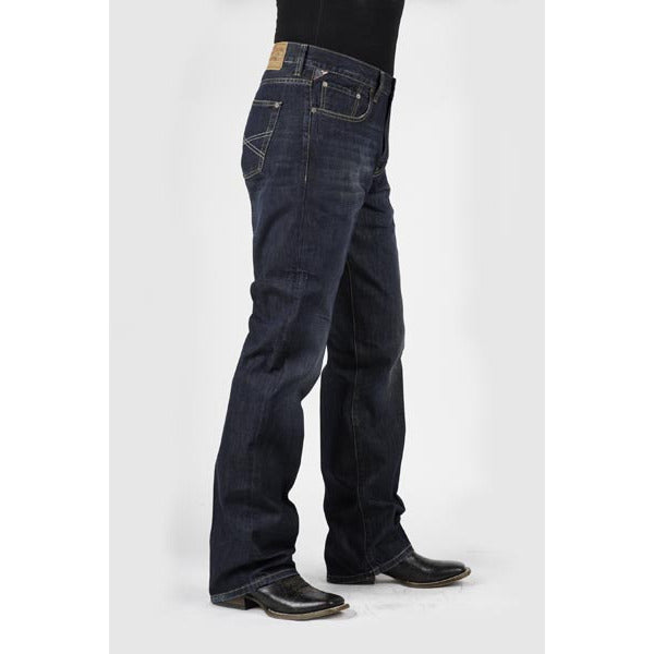 Men's Stetson Jeans Modern Fit Double Needle X Stitch Back Pockets  - Blue - yeehawcowboy