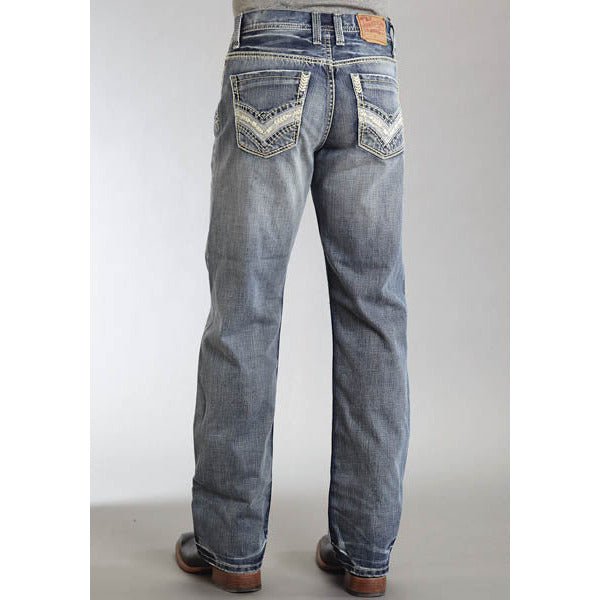 Men's Stetson Jeans Pieced Back Pockets Using Wrong Side Denim - Blue - yeehawcowboy