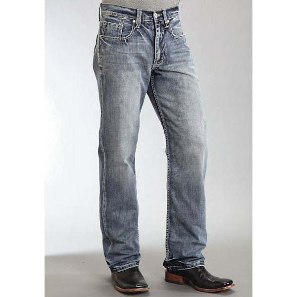 Men's Stetson Jeans Pieced Back Pockets Using Wrong Side Denim - Blue - yeehawcowboy