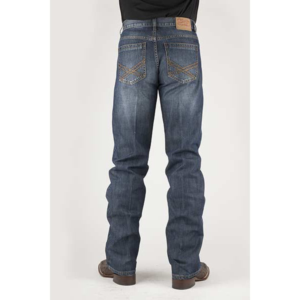 Men's Stetson Jeans Modern Fit Gold X "Barbed Wire" Embroidered Back Pocket   - Blue - yeehawcowboy