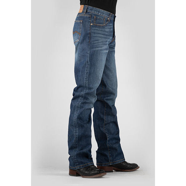 Men's Stetson Jeans Modern Fit Gold V Stitch On Back Pocket  - Blue - yeehawcowboy