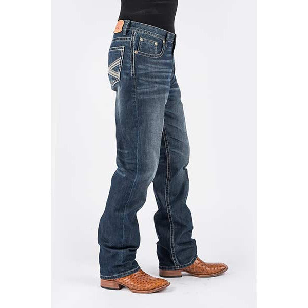 Men's Stetson Jeans Fit Standard Straight Leg Two Tone Embroidered X Contrast Stitching - Blue - yeehawcowboy