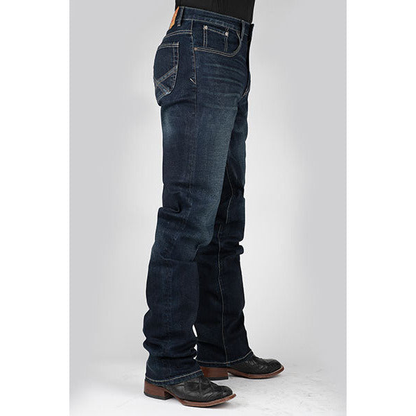 Men's Stetson Jeans Stretch Denim Embroidered "X" Back Pockets - Blue - yeehawcowboy