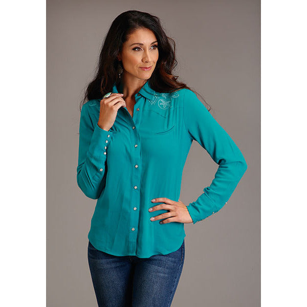 Women's Stetson Solid LS Western Blouse - Turquoise - yeehawcowboy