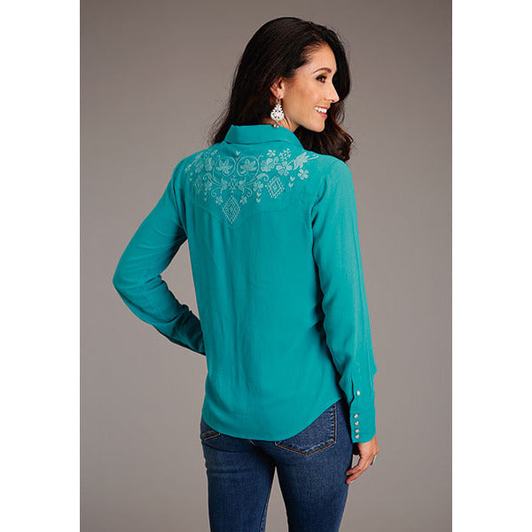 Women's Stetson Solid LS Western Blouse - Turquoise - yeehawcowboy