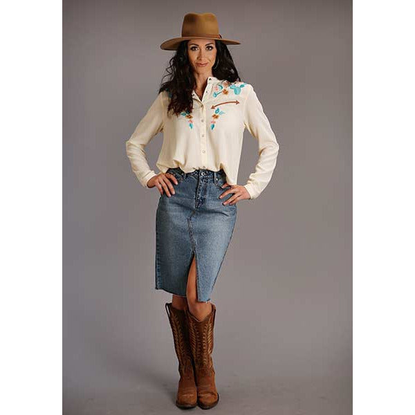 Women's Stetson Vintage Cactus Western Blouse - Cream - yeehawcowboy