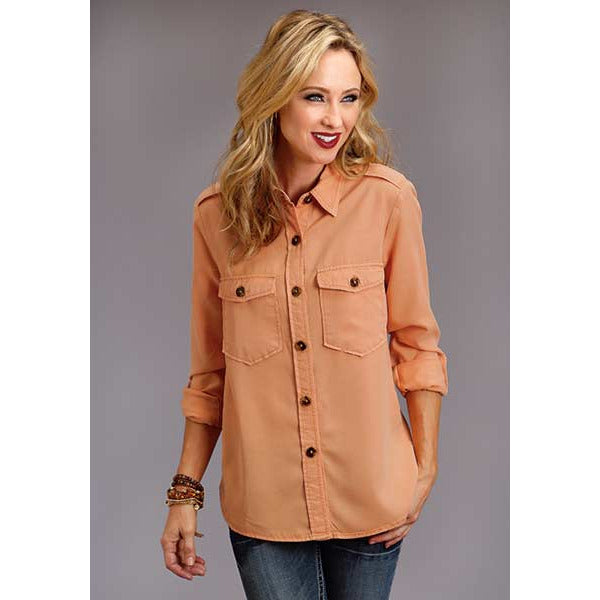 Women's Stetson Apricot Color Button Front Blouse - Orange - yeehawcowboy