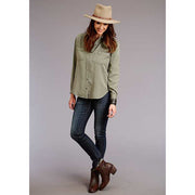 Women's Stetson Olive Lyocel Shirt with Embroidery - Green - yeehawcowboy