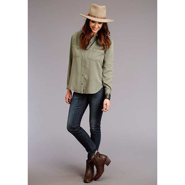 Women's Stetson Olive Lyocel Shirt with Embroidery - Green - yeehawcowboy