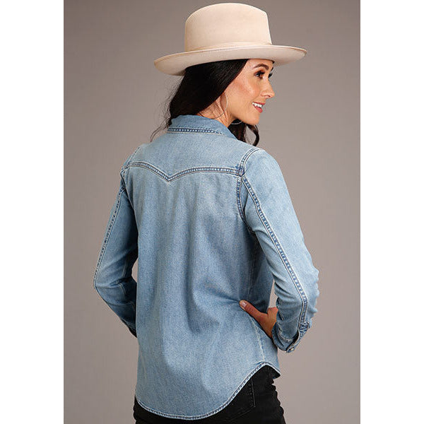 Women's Stetson Denim Loose Fitting Blouse with Pockets -  Blue - yeehawcowboy