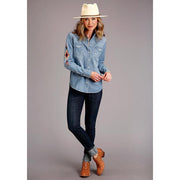 Women's Stetson Light Weight Denim Blouse with Embroidery -  Blue - yeehawcowboy